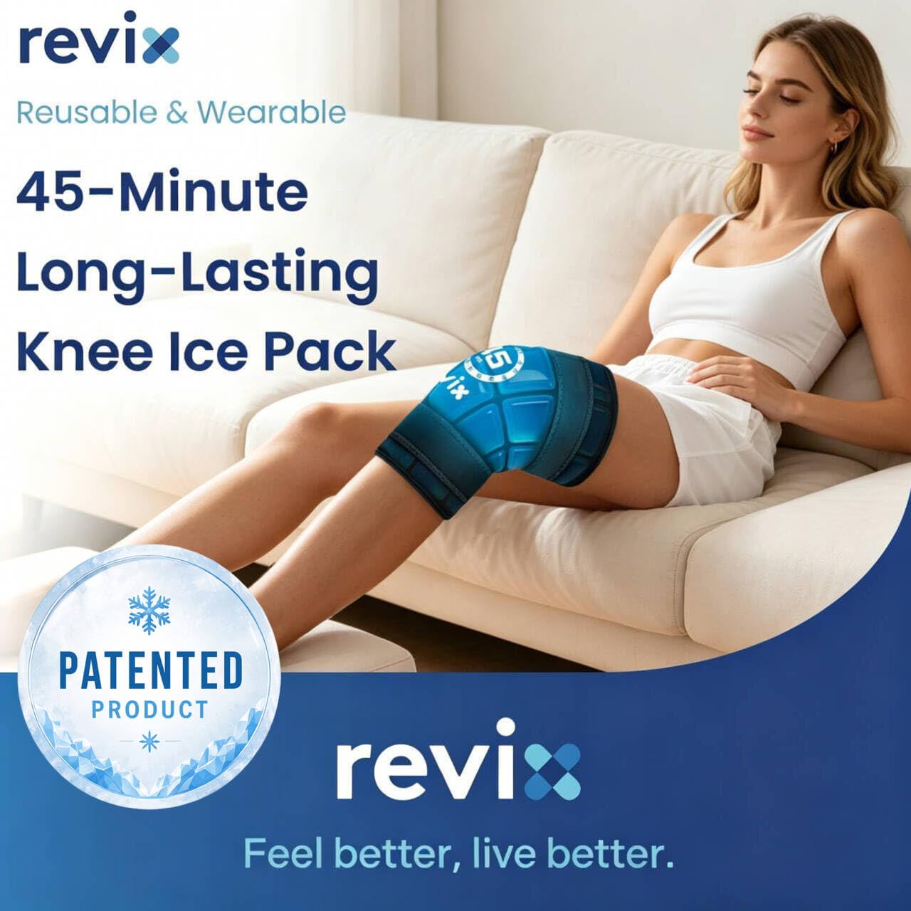 REVIX Knee Ice Pack Wrap, 45-Minute Long-Lasting Ice Pack for Knees with Ice Grid Gel Design, Reusable Gel Ice Wrap for Meniscus Tear, ACL, Cold Therapy for Elbows, Calves & Legs (12" × 9.5")
