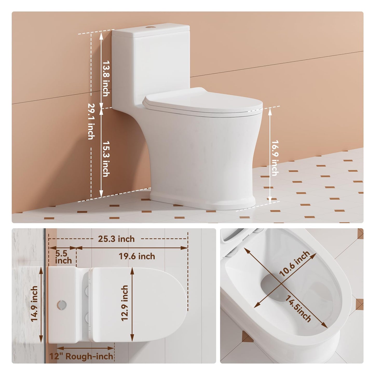 INEFLO 500MAX Upflush Toilet with Pump for Basement, 23ft Macerator Pump with 4 Inlets for Sink/Shower/Laundry Sewer Waste Water Disposal, One Piece Full Skirt Macerating Toilet, Nano-glaze Finished