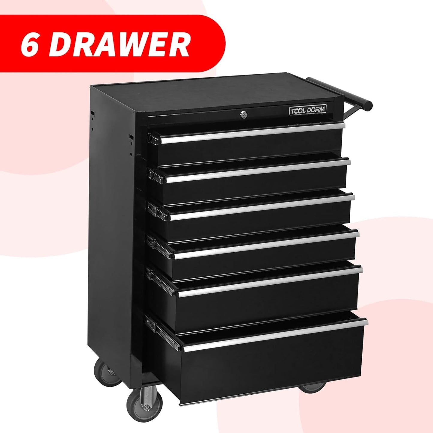 6-Drawer Rolling Tool Chest with Locking Wheels & Drawers, 13" D x 24.2" W x 36.6" H Mobile Tool Storage Cabinet, Heavy-Duty Garage Organizer with Ergonomic Handle