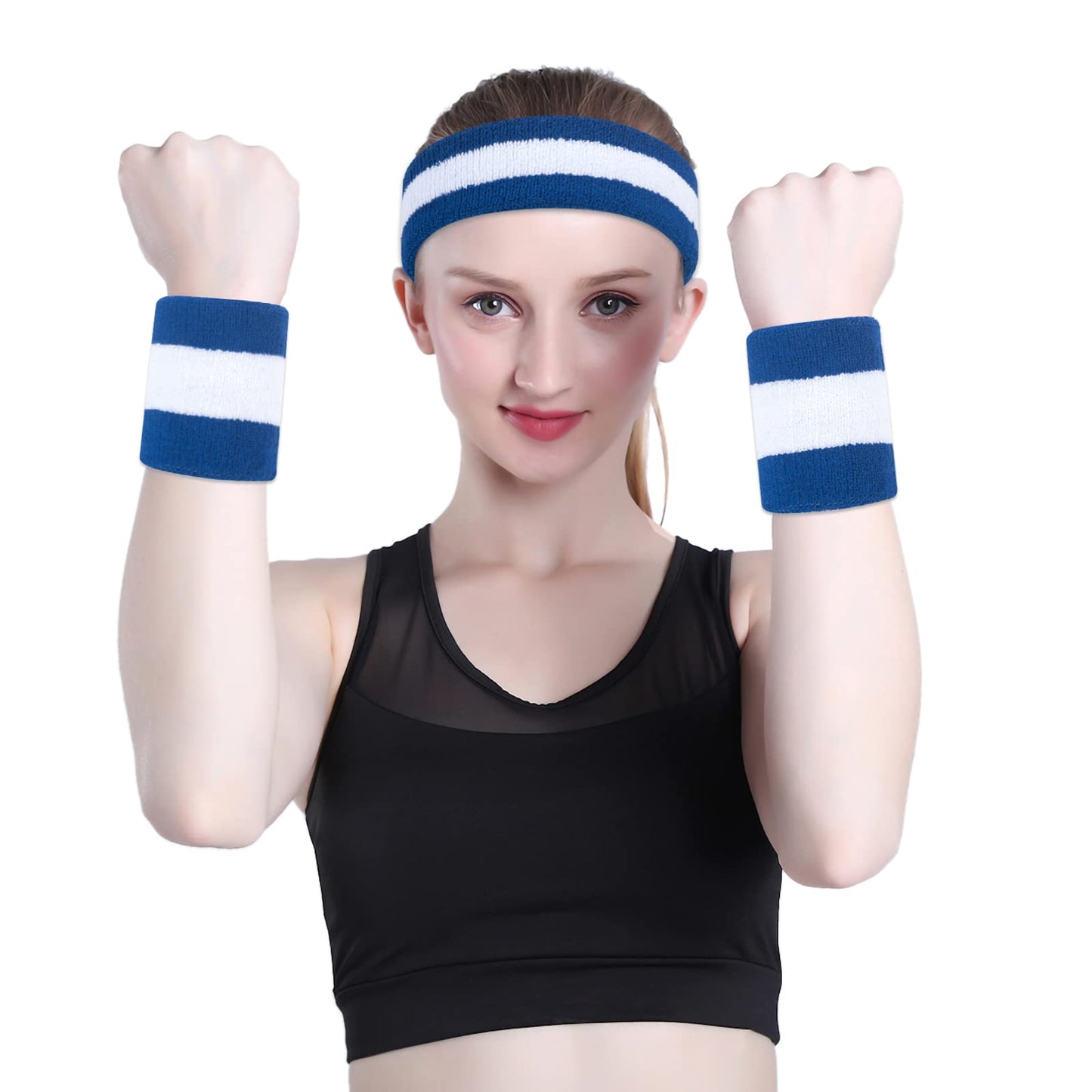 ONUPGO 6 Pieces Sweatbands Set - Including 2pcs Sports Headband and 4pcs Wristband Sports Band for Gym Workout & Yoga, Football Baseball Basketball Soccer Boxing & Tennis