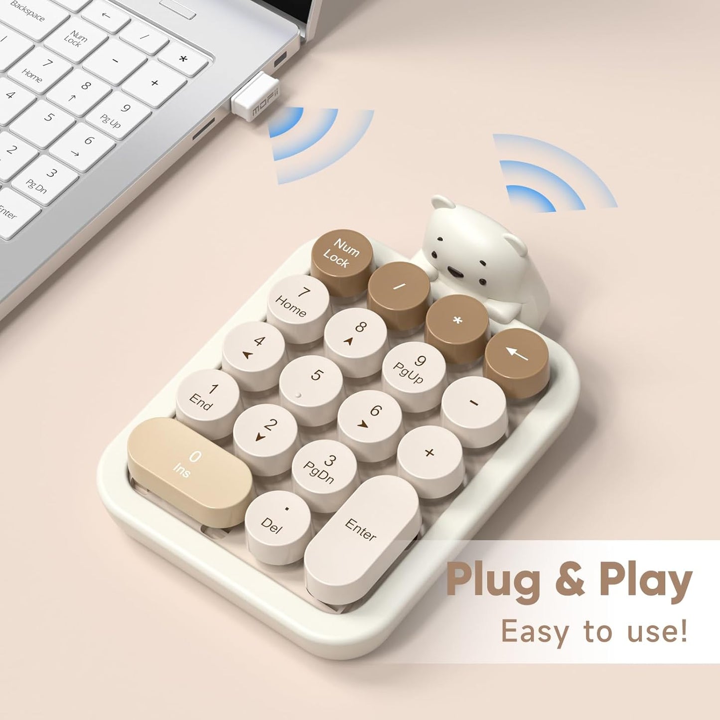 MOFII 18 2.4G Accounting 10 Wireless Number Pad with Bear - Mixed Milktea Numeric Keypad Keys Round Keycap Colorful