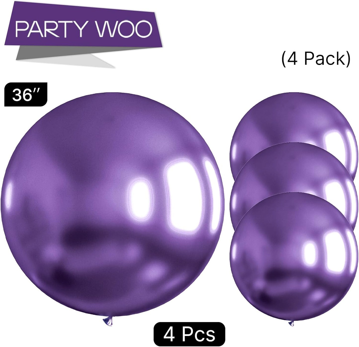 PartyWoo Metallic Purple Balloons - 36 Inch Chrome Latex Helium Balloons for Celebrations | 4pcs