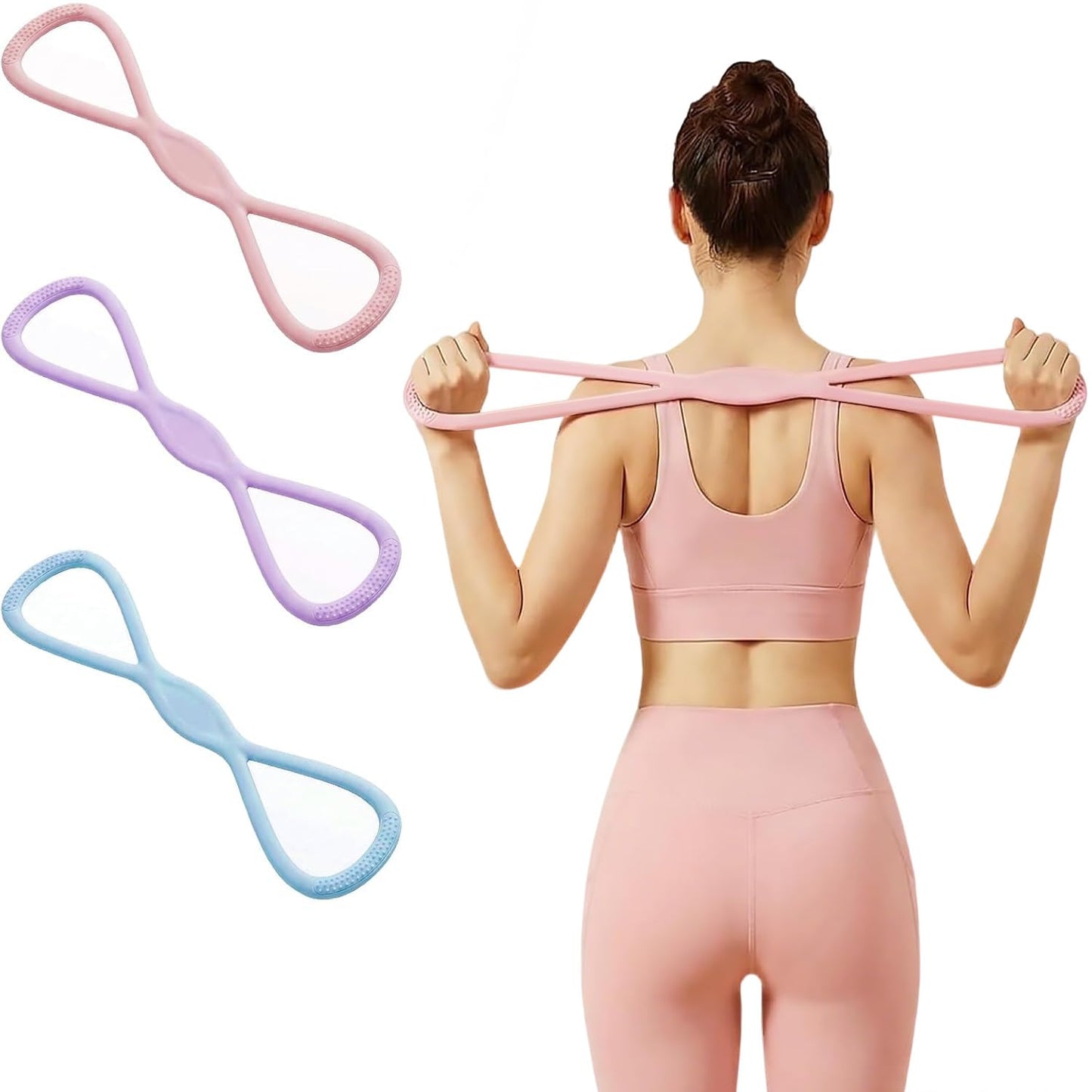 Resistance Bands, Figure 8 Resistance Bands for Women Men, 8 Shaped Resistance Rubber Band for Arms, Back, Shoulder Stretch with Handles, Not Break, Portable, Pink 25LB