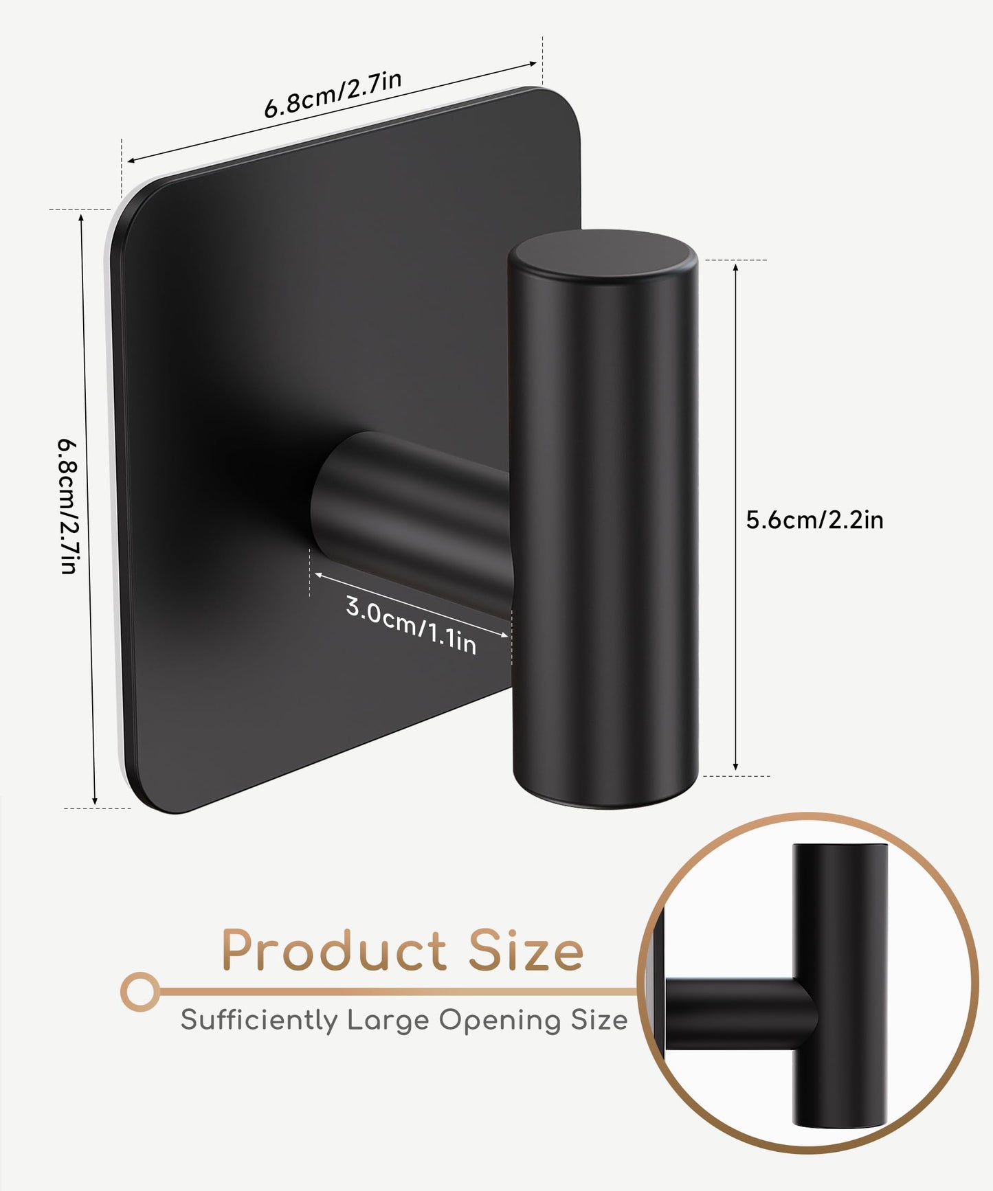 Aikzik 4 Pack Large Heavy Duty Wall Hooks - 26lb Max, Stainless Steel Adhesive Towel Hook, Shower Hooks for Hanging Towel, Coat, Robe, Wall Hook for Use in Bathroom, Kitchen and Door, Matte Black