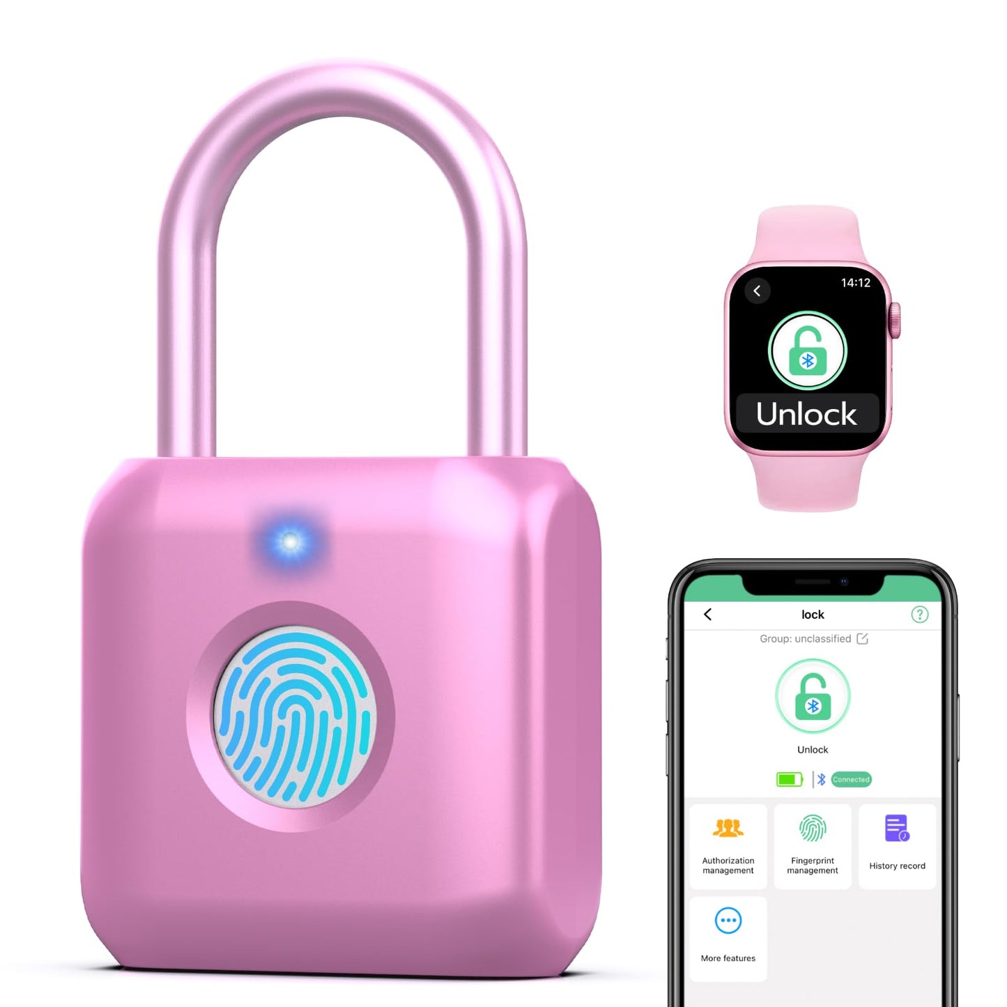 Fingerprint Padlock,Smart Padlock APP Control,Fingerprint Locker Lock,Gym Lock USB Rechargeable for Gym Locker,Locker, School,Storage Pink