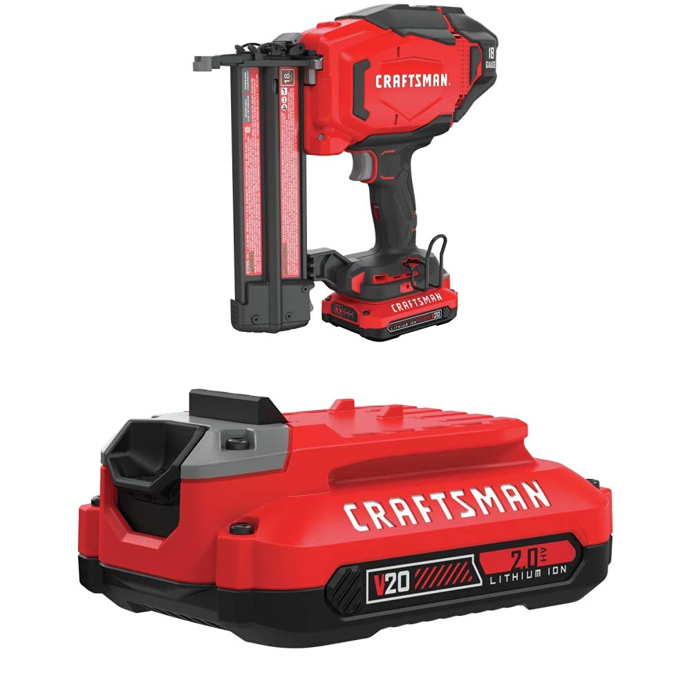 CRAFTSMAN V20 Cordless Finish Nailer Kit, 18GA with EXTRA Lithium Ion Battery, 2.0-Amp Hour (CMCN618C1 & CMCB202)