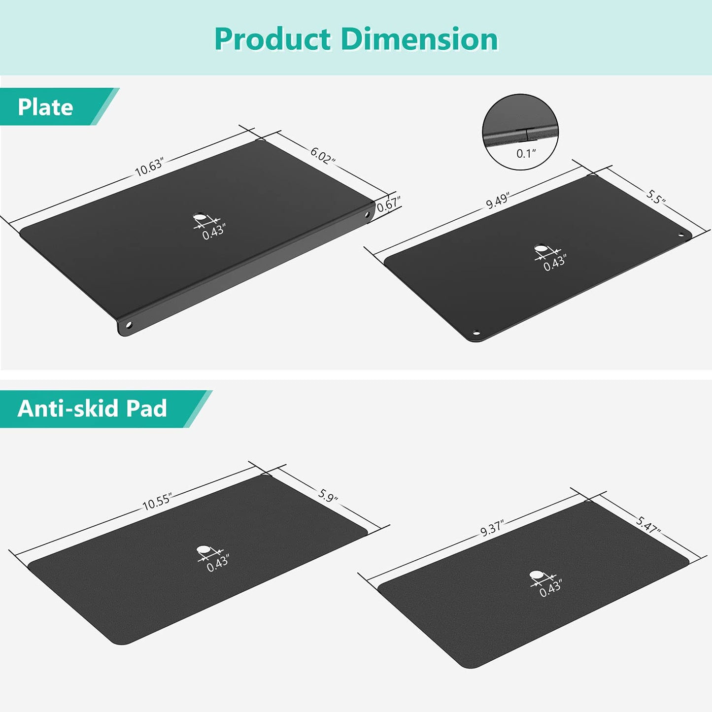 WALI Monitor Mount Reinforcement Plate for Thin, Glass, and Other Fragile Table Tops, with Most Monitor Bracket Grommet C Clamp Installation (CGRP-B), Black