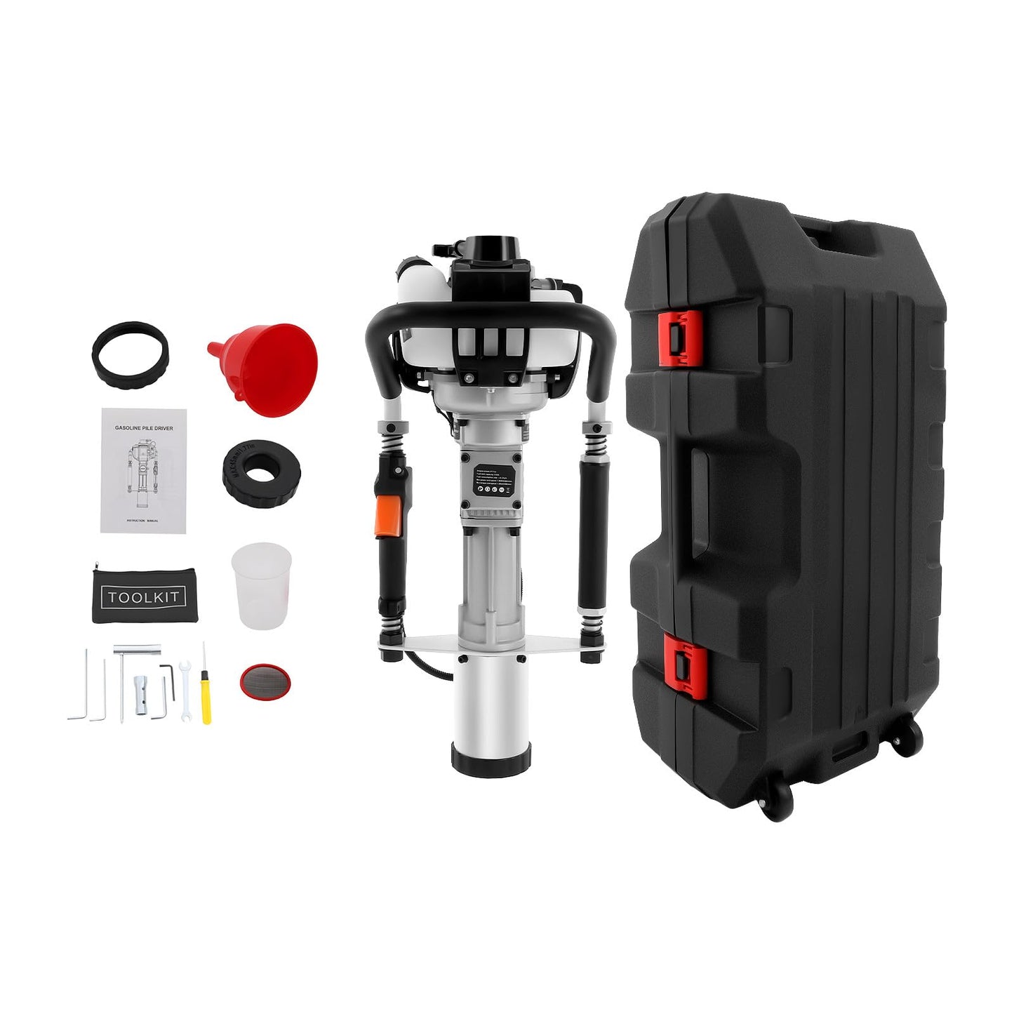 38CC 4-stroke T-Post Pile Driver, Gas-powered Fence Piling Pounder with 2 Post Driving Head (45/55 mm), 1200W Single Cylinder Air-Cooling Piledriver for Farm Fence Garden