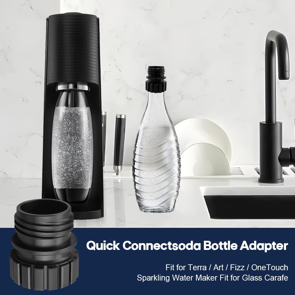 Quick Connect Sodas Bottles Adapter, Crystal Glass Bottle Adaptor Cap Compatible with Terra/Art/OneTouch Soda Machine, Fit for 0.7L Stream Soda Machine Quick Bottle Adapter Cap (2 PCS)