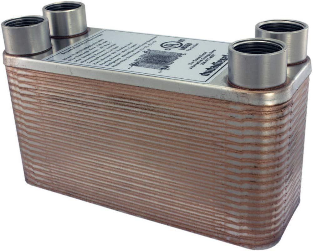 Duda Energy HX1240:F34 B3-12A 40 Plate Stainless Steel Heat Exchanger with 3/4" Female NPT Ports Copper Brazed, 3.8" Height, 2.9" Width, 7.5" Length