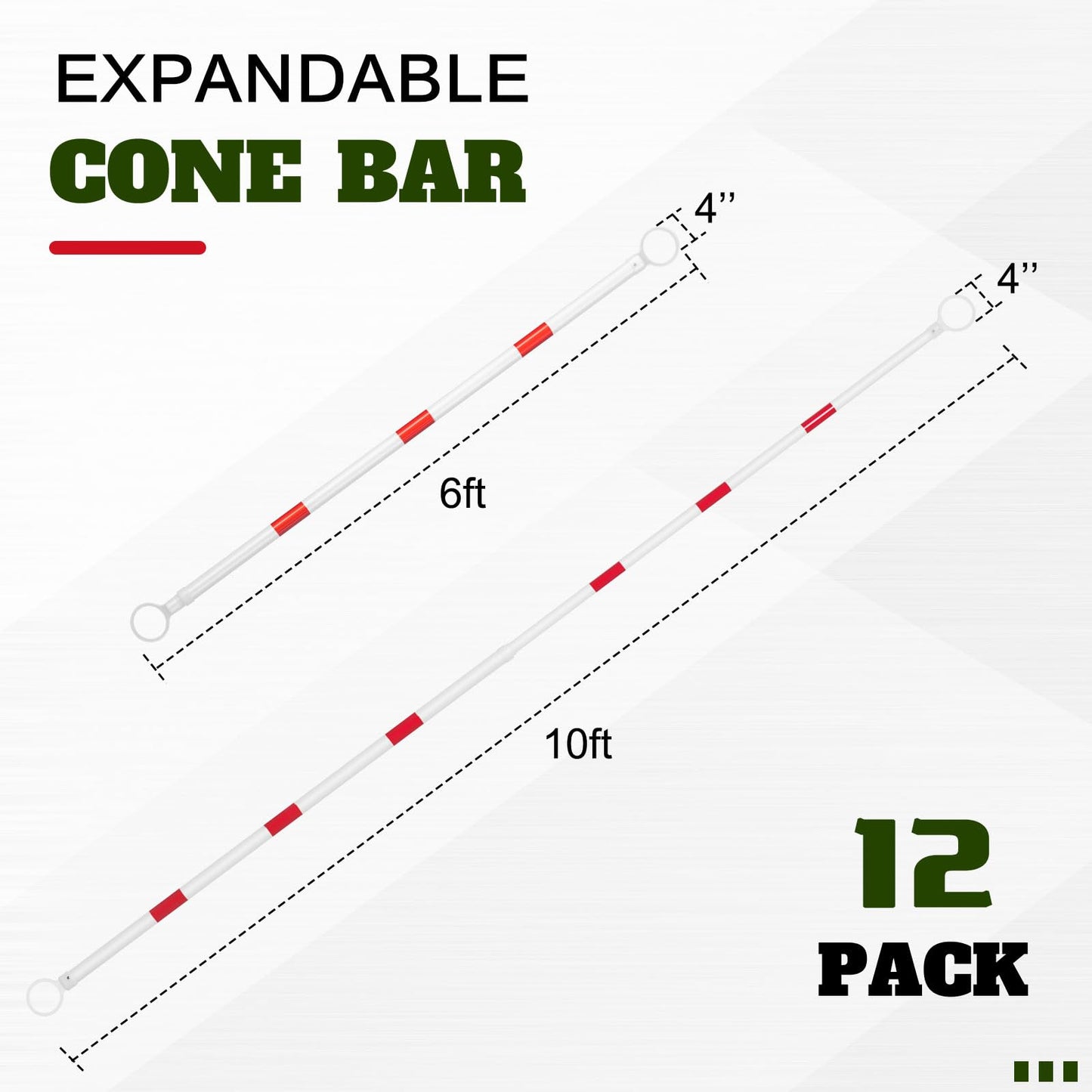 Kanayu 12 Pcs 6-10 ft Retractable Cone Bar Extendable Traffic Safety Cone Bar with Reflective Film Barricade for Parking, Road Construction,Cone Not Include (Red, White)