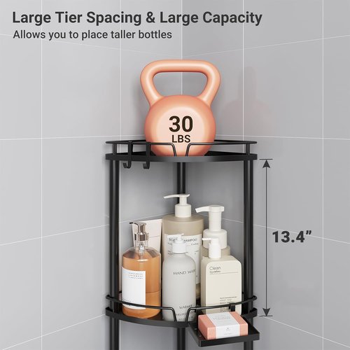 ELYKEN Corner Shower Caddy - 3-Tier Rustproof Metal Organizer with Soap Holder & Adjustable Feet | Black