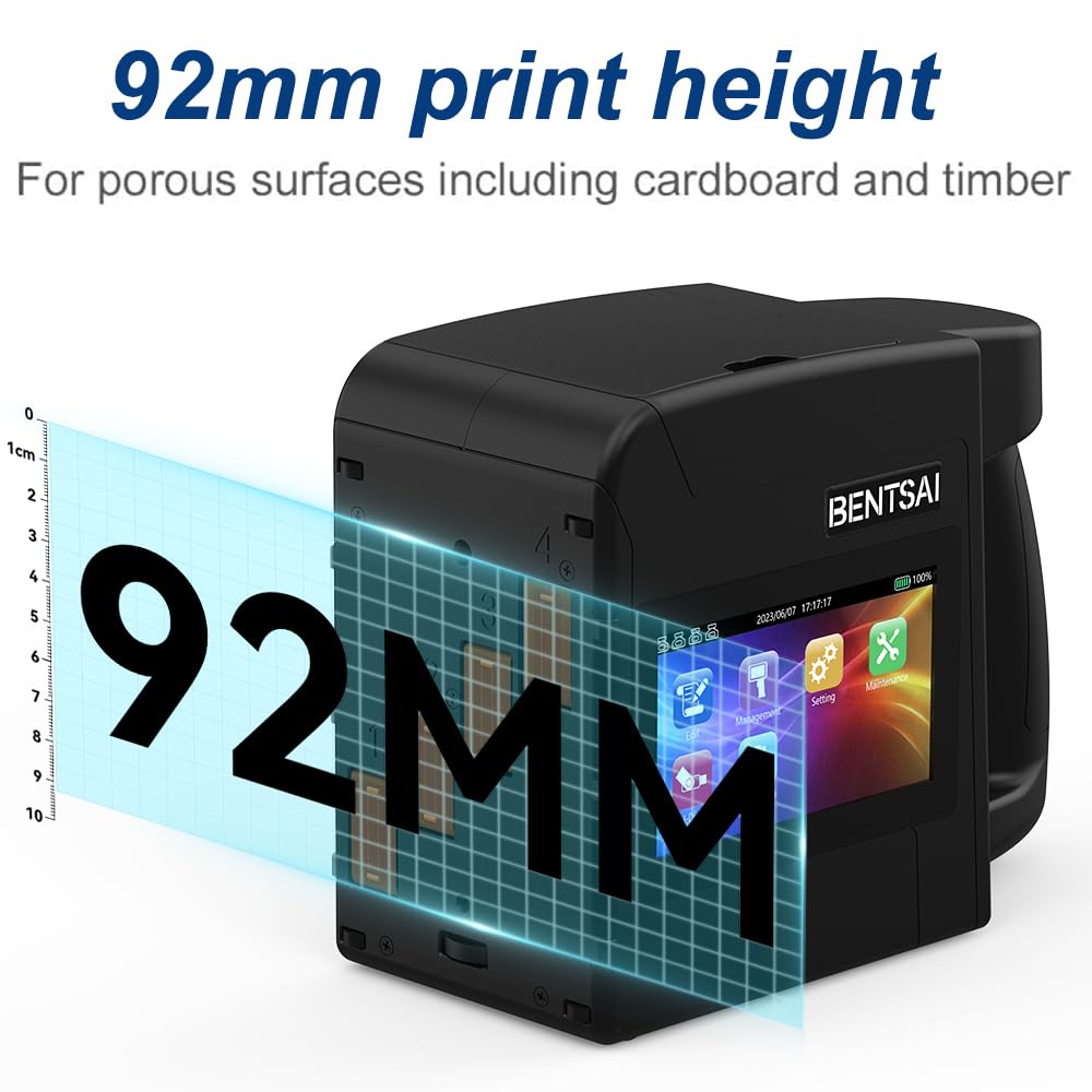 BENTSAI B85 Wide Format Handheld Inkjet Printer Industrial Inkjet Printer with 4 Inches Print Height for Large Format Batch Coding Variable Data Printing on Any Surfaces
