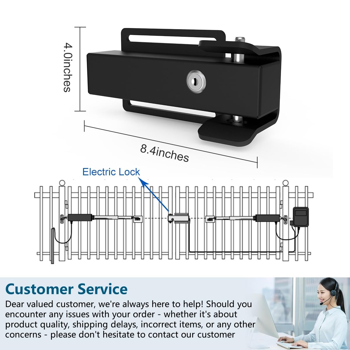 Universal Automatic Electric Gate Lock for Swing Gate Opener Gate Operator System Device Safe Security Gate Lock 12/24V DC, Compatible with Mighty Mule, JUJIANG, Topens, CO-Z, X X-House - Model GS-01