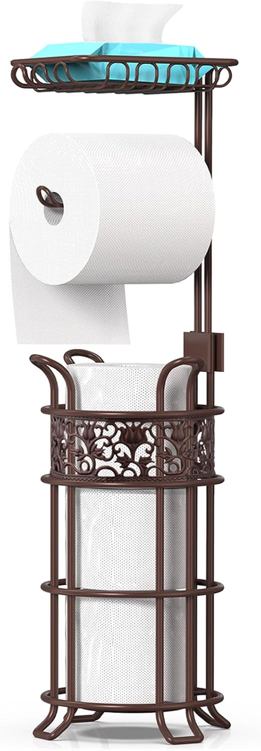 Regine Switzerland Toilet Paper Holder Stand - Sturdy Freestanding Design for 3 Jumbo Rolls | Floral Bronze Red