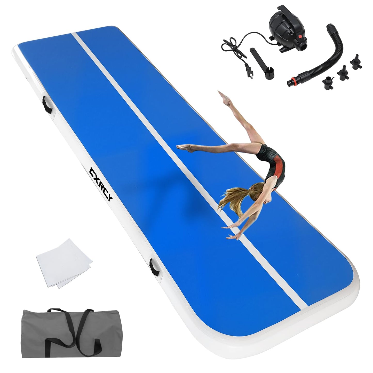 20ft/16ft Extra Large Gymnastics Training Mats Inflatable Air Gymnastics Mat 4/8 inches Thickness Inflatable Floor Mats for Home Use/Training/Cheerleading/Yoga/Water with Electric Pump (16ft*3.3ft*4in(5*1*0.1m))