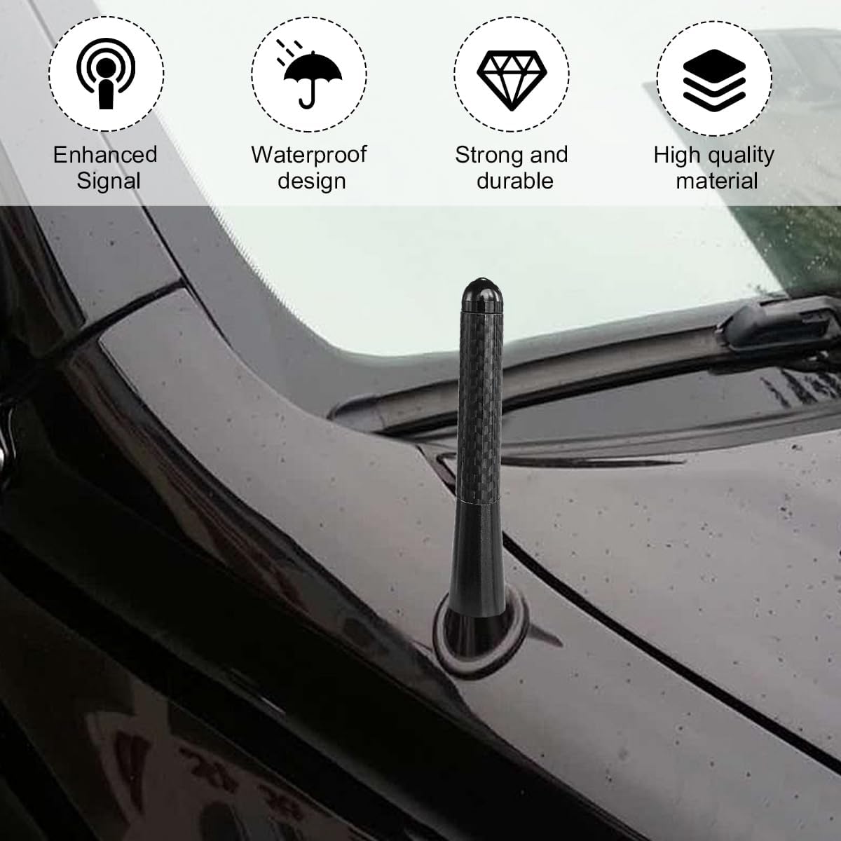 KVAEY 1.37" 4 2 3.14 Inch) Car Short Antenna, Stubby Aluminum Aerial Antenna with Screws & Rubber Gaskets, Shorty