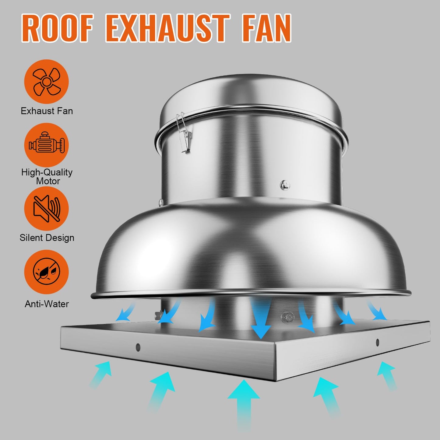 ExploreHorizon 2400CFM Upblast Roof Exhaust Fan, High-Speed Direct Drive, Upgraded Motor, 25" Fan Base for Restaurants, Factories, and Warehouses, Silent Operation & Weather-Resistant Design