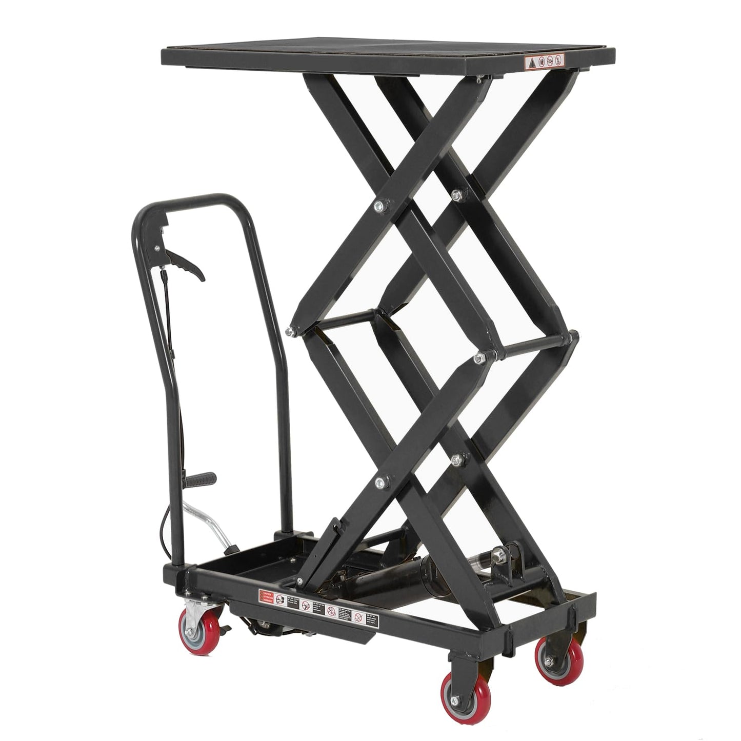 Garvee Heavy Duty Hydraulic Lift Table Cart 330LB Capacity, Double Scissor Lift Table with 50" Lifting Height, Non-Slip Platform & Locking Wheels for Garage, Warehouse, Workshop, Black
