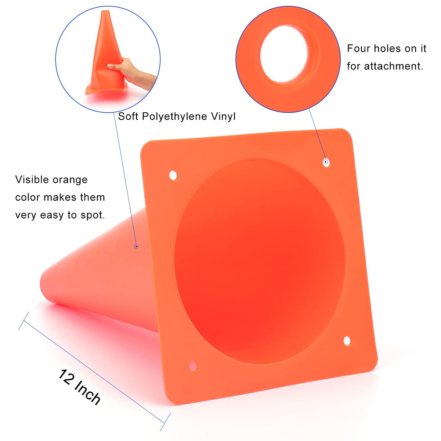 12 Inch 12 Pack Orange Traffic Training Cones, Plastic Safety Parking Cones, Agility Field Marker Cones for Soccer Basketball Football Drills Training, Outdoor Sport Activity & Festive Events