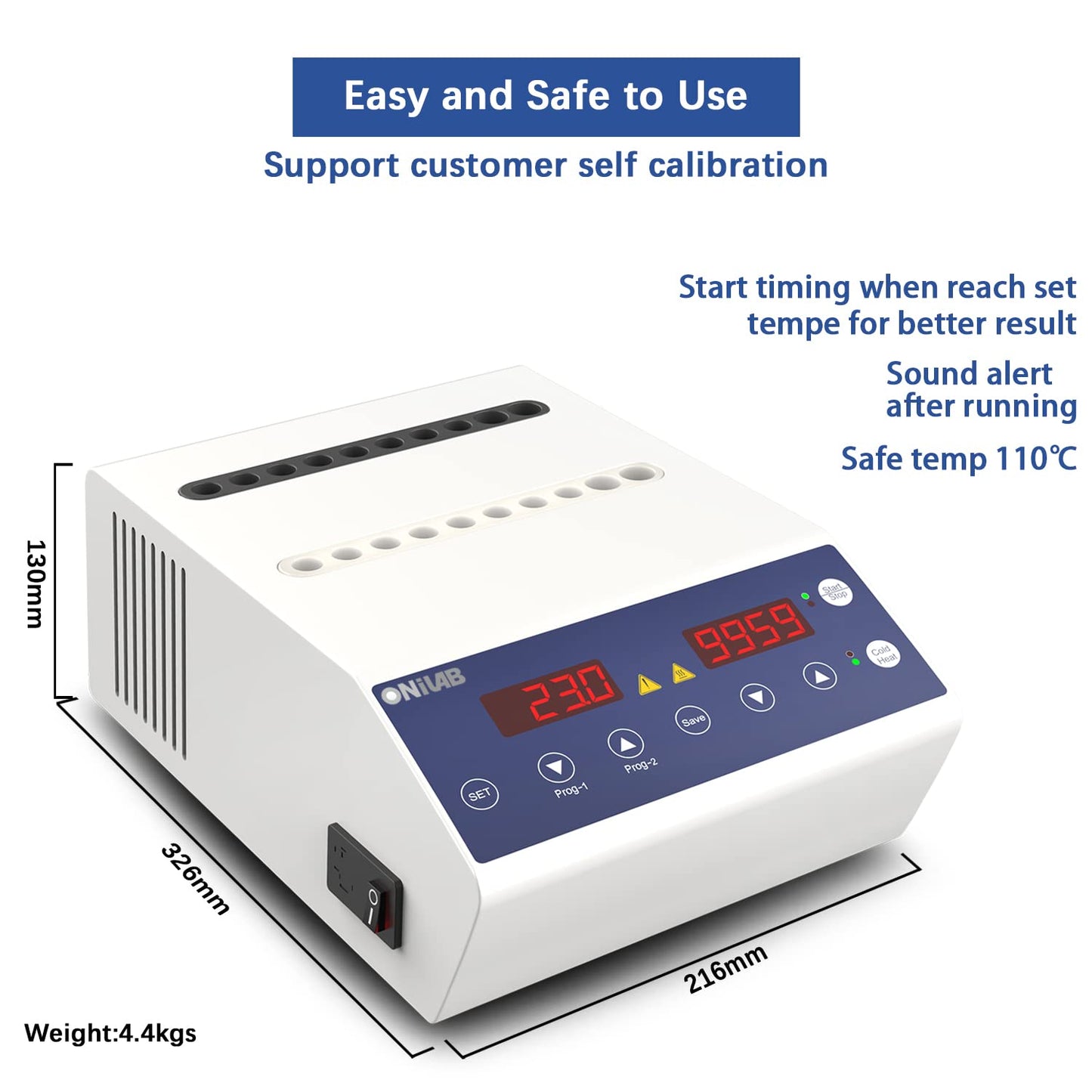 ONiLAB Gel Heating Machine with Heating and Fan Cooling Modes,4x5ml,16x 1ml-2.5ml Holes, PRP PPP Gel Maker Heater with Timer 0-99min59s or Continuous Mode, 2 Stored Programs,10-90℃,260W,110V