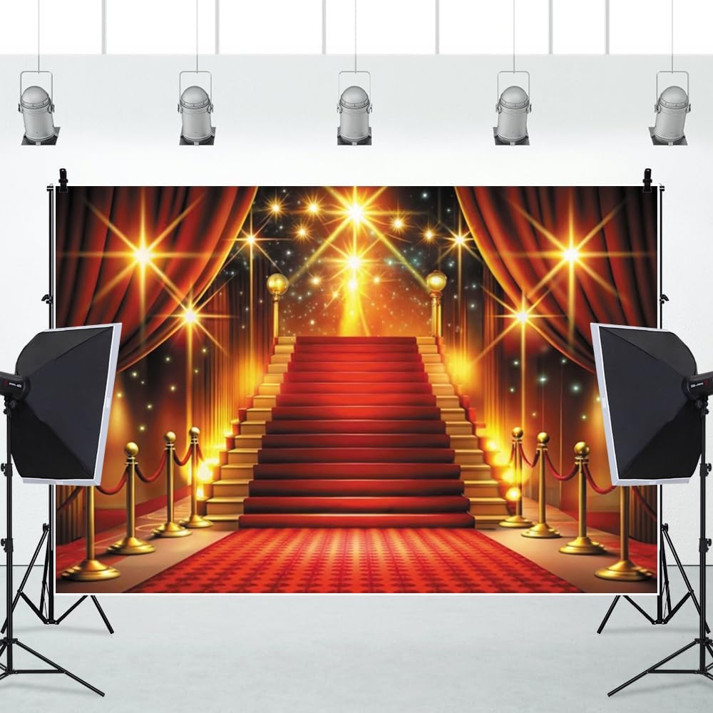 ChloropLastid 10x8ft Red Carpet Backdrop Movie Night Glitter Light Photo Decorations Award Ceremony Banner Decorfor