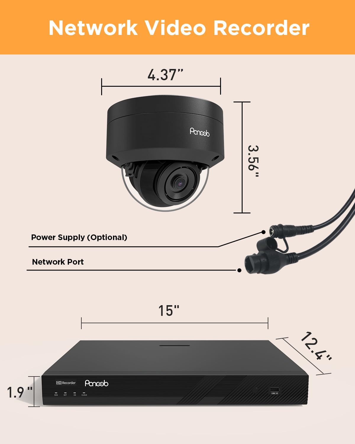 PANOOB 32 Channel Security Camera System, 20x 5MP Wired IK10 Vandal-Proof Dome IP PoE Cameras Outdoor with Smart AI Human Detection, Built-in Mic, Remote Access, 4K 32CH NVR 8TB HDD, PD54B2032-5M