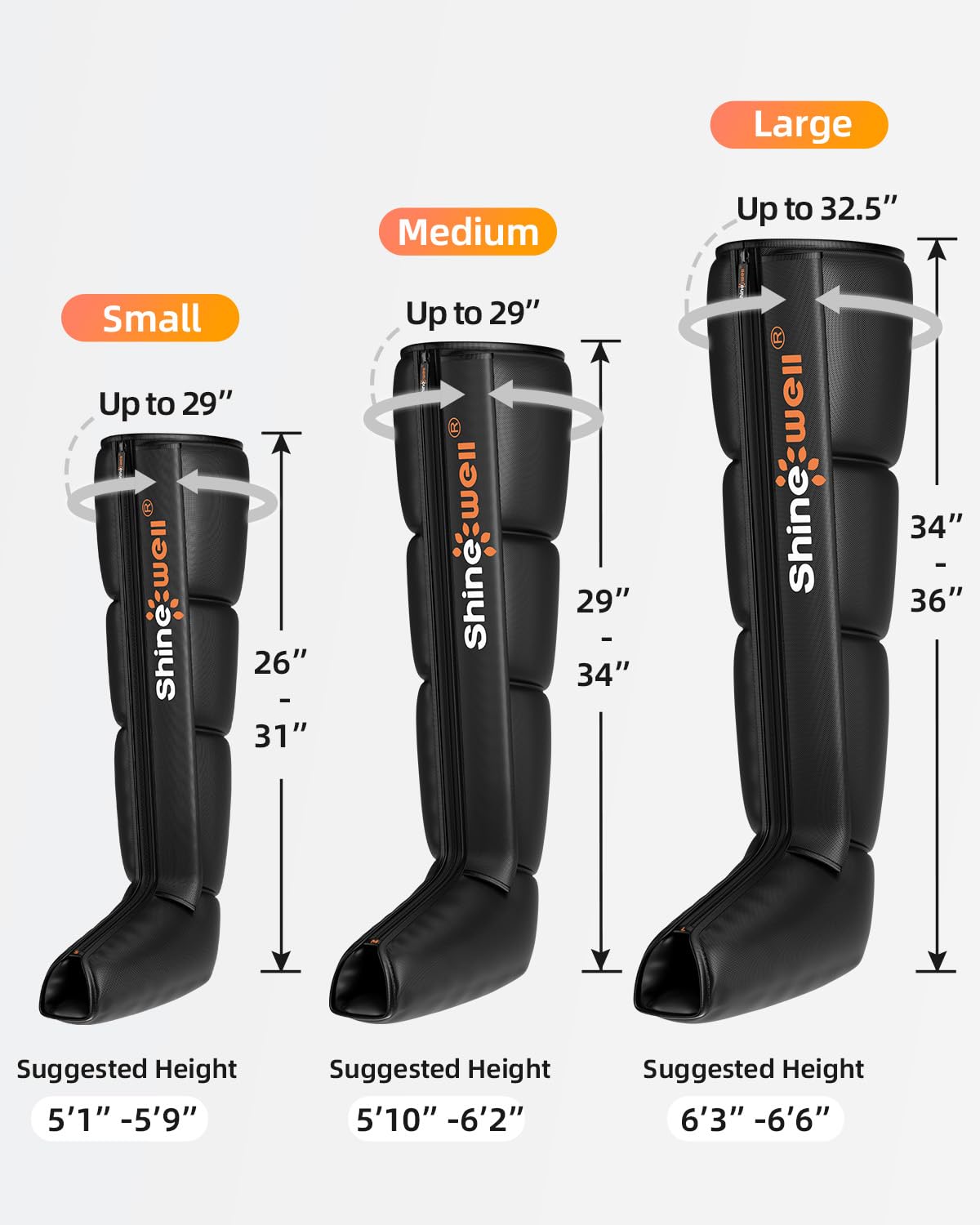 SHINE WELL Leg Recovery Compression System, Professional Foot and Leg Air Compression Boots, Sequential Device for Massage Therapy, Fast Recovery & Improved Circulation for Athletes & Gym (Medium)