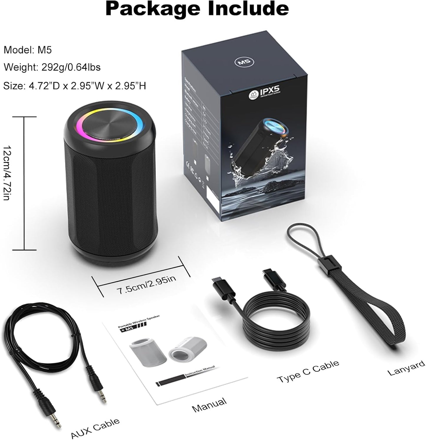 CofunKool 5.4, Small Portable Bluetooth Speaker with RGB Light, Clear Stereo Sound, Wireless Speaker Bluetooth TWS
