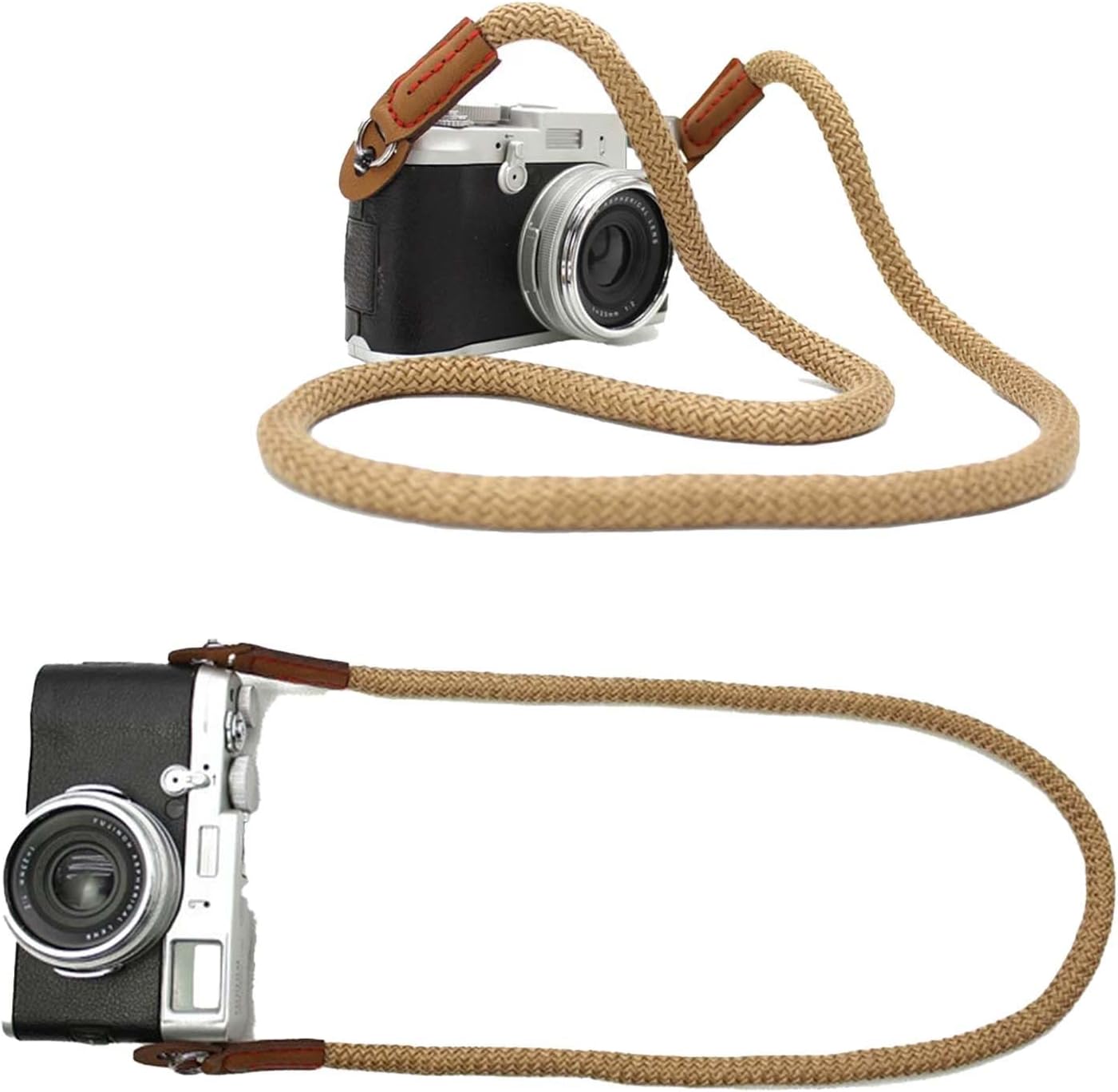 Generic Adjustable Rope Camera Neck Strap Braided Shoulder Strap with Secure O-Ring & Soft Leather Pad for DSLR
