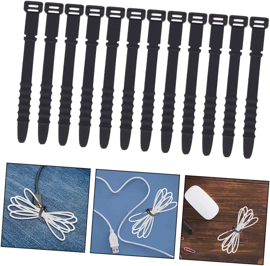 12pcs Silicone Cable Organizers Headphone Cord Keepers USB Cable Winders for Desk Nightstand Office Tangle Management