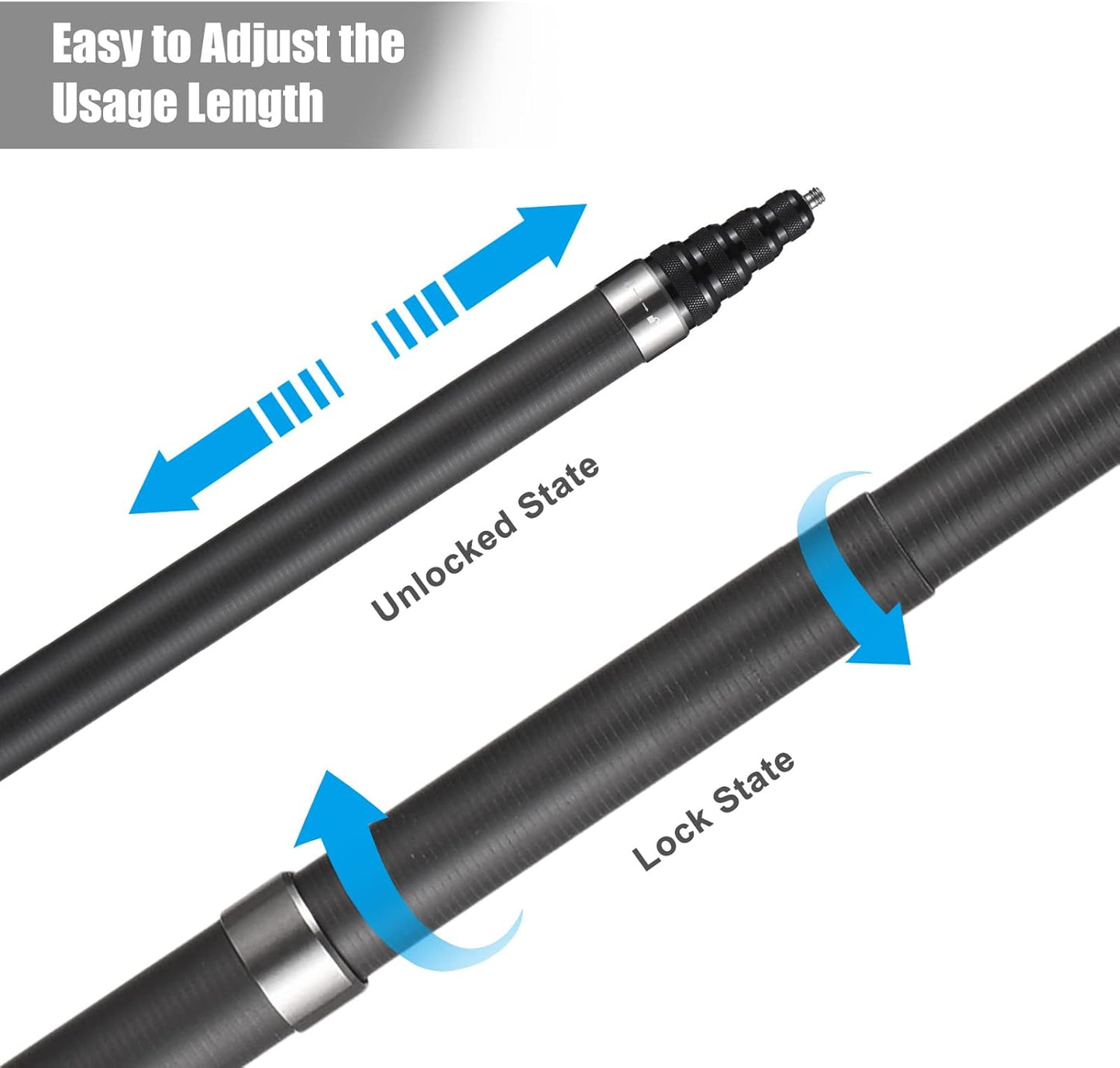Camnoon 1/4 Inch 45.5cm-280cm/ 17.9in-110in Insta360 X2/ X3 Portable Selfie Stick Carbon Fiber Stand Camera Bracket