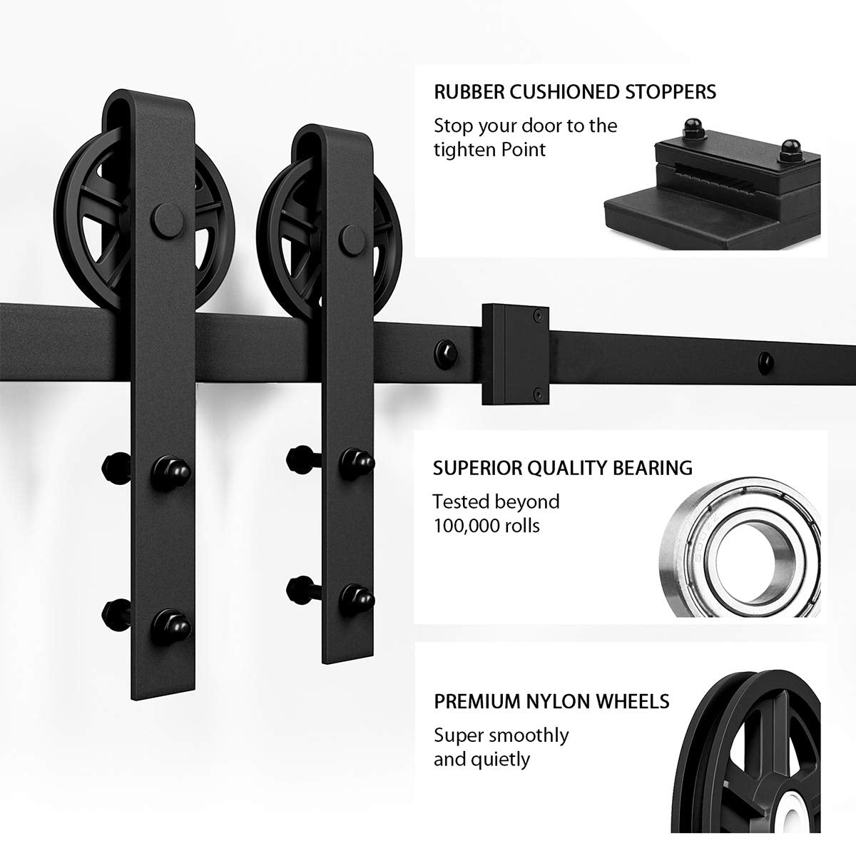 SMARTSTANDARD 16 Feet Heavy Duty Sliding Barn Hardware Kit, 4FT - 18FT, Black, Smoothly and Quietly, Simple and Easy to Install, Fit 96" Wide Door Panel (Industrial Bigwheel Hangers)
