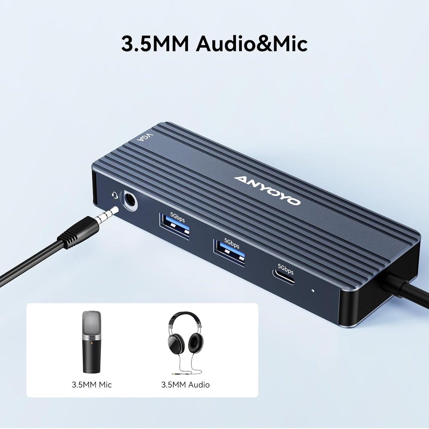 ANYOYO 8-in-1 3 4K +PD100W+Audio USB C Docking Station Dual HDMI Monitor Adapter USB C HUB Monitors Adapter with HDMI