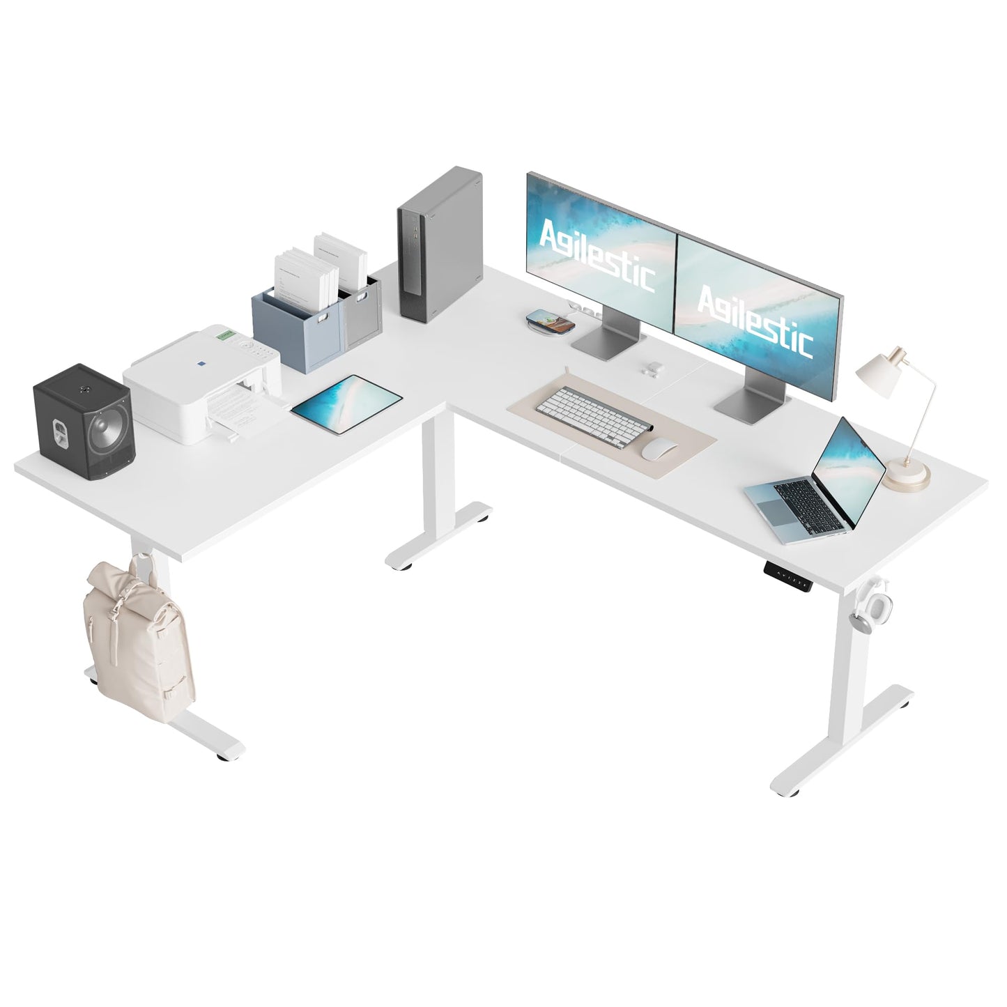 Agilestic Triple Motors 73" x 60" L Shaped Standing Desk, Electric Standing Desk Adjustable Height, Extra Large Desktop Corner Table for Home Office, Gaming Workstation, Splice Board, White