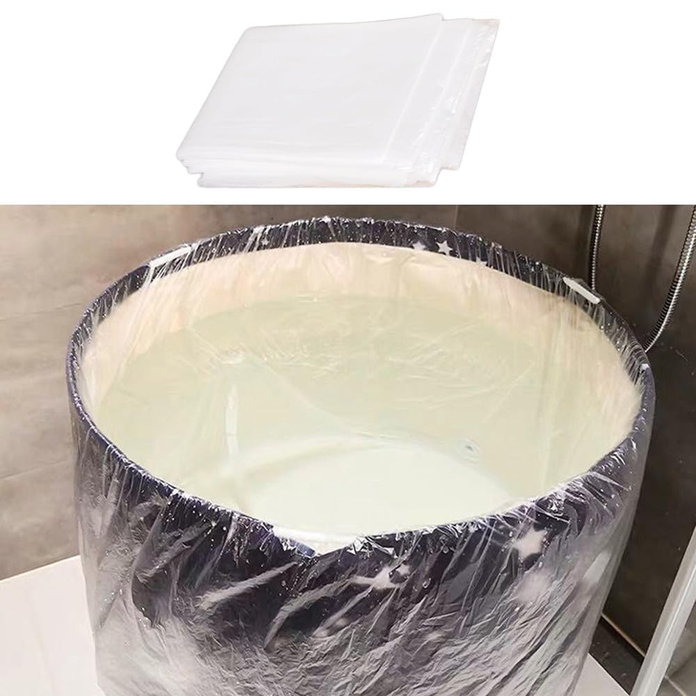 NentMent 10 Pack Disposable Ice Bath Tub Cover Liner Transparent Plastic Portable Bathtub Liner Covers for 105 Gallons Ice Tub Portable Bath Tub Cold Plunge Tub Inflatable Ice Bath Barrel Plunge Pool