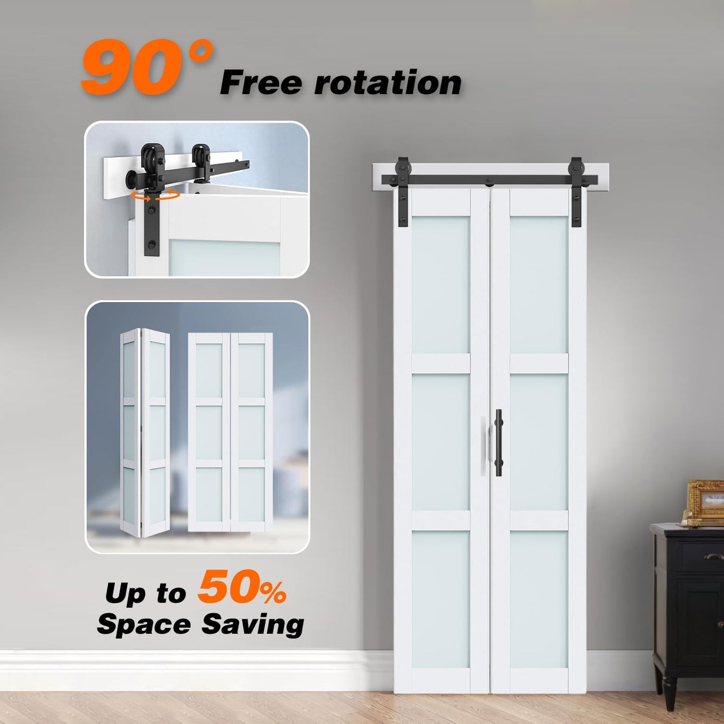 S&Z TOPHAND 24x84 Double Bi-Fold Glass Barn Door, Complete Door, No Assembly Required, Waterproof & Scratch-Resistant, Country Style, Homeowner, Everyday Use, Bedroom, Closet, Dining Room, Pantry