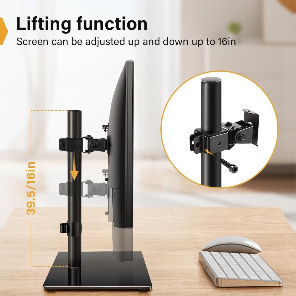 WKWKER 13-32inch 360 Universal TV Stand Table Top fits Swivel Height Adjustable TV Stand with Mount Base with Tempered