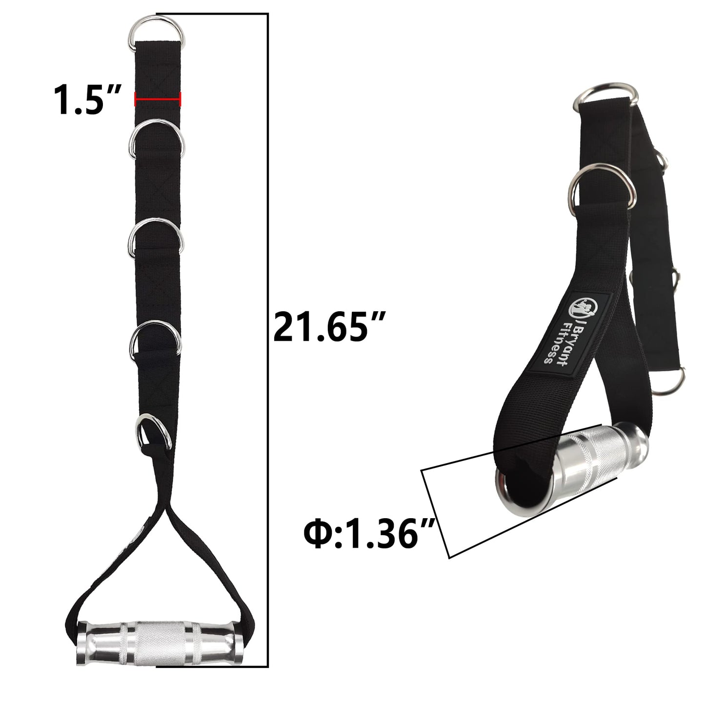 J Bryant Fitness Metal Gym Handles Multi D-Ring Handle Heavy Duty Aluminum Alloy Handle Grips Durable Workout Handles for Pulley LAT Pull Down System