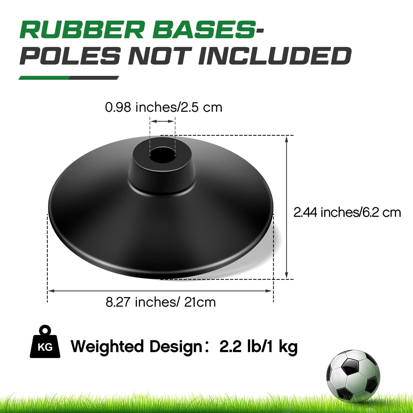 Landical 6 Pcs Weighted Slalom Pole Rubber Bases for Soccer Agility Poles 2.2 lb Pole Base for Soccer Training Equipment Set Accessory Lacrosse Field Hockey Track Field