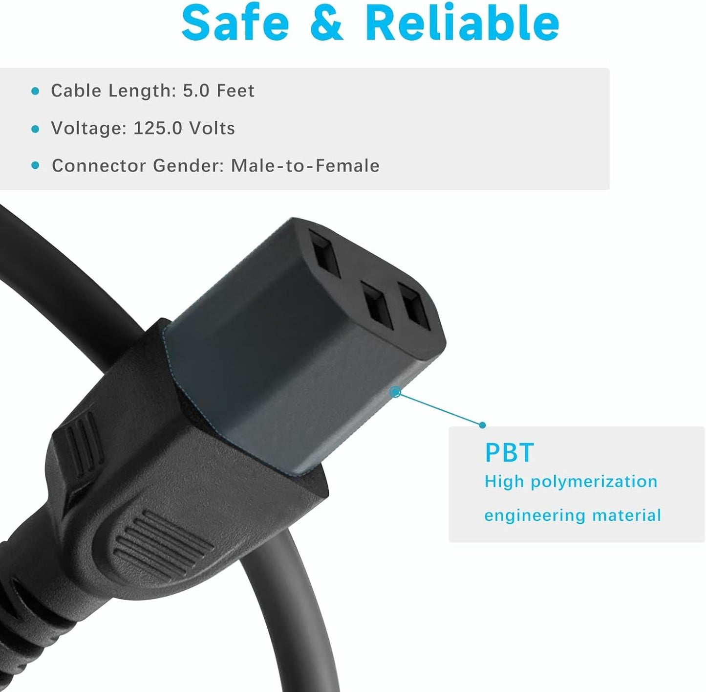 Cilhrok 3 5Ft Universal Prong AC Power Cord, Replacement PC Power Cable for Desktop Computer, Monitor, Printer
