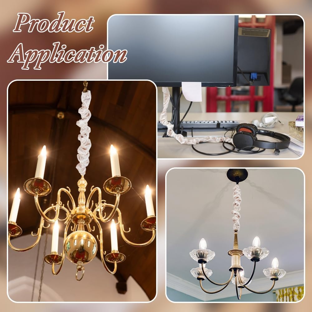 2PCS 39inch BENECREAT Chandelier Chain Cover, Fabric Cord Cover, Velvet Cloth Chain Sleeve for Electric Wire Lamp