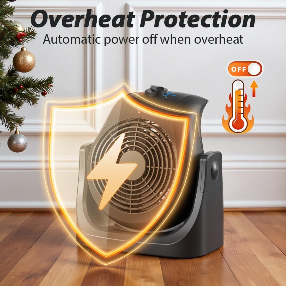 Skiennix Portable Electric Space Heater & Desk Fan - 2-in-1 Combo with 45° Tilt, 2 Speeds, 1500W Overheat Protection for Home Office