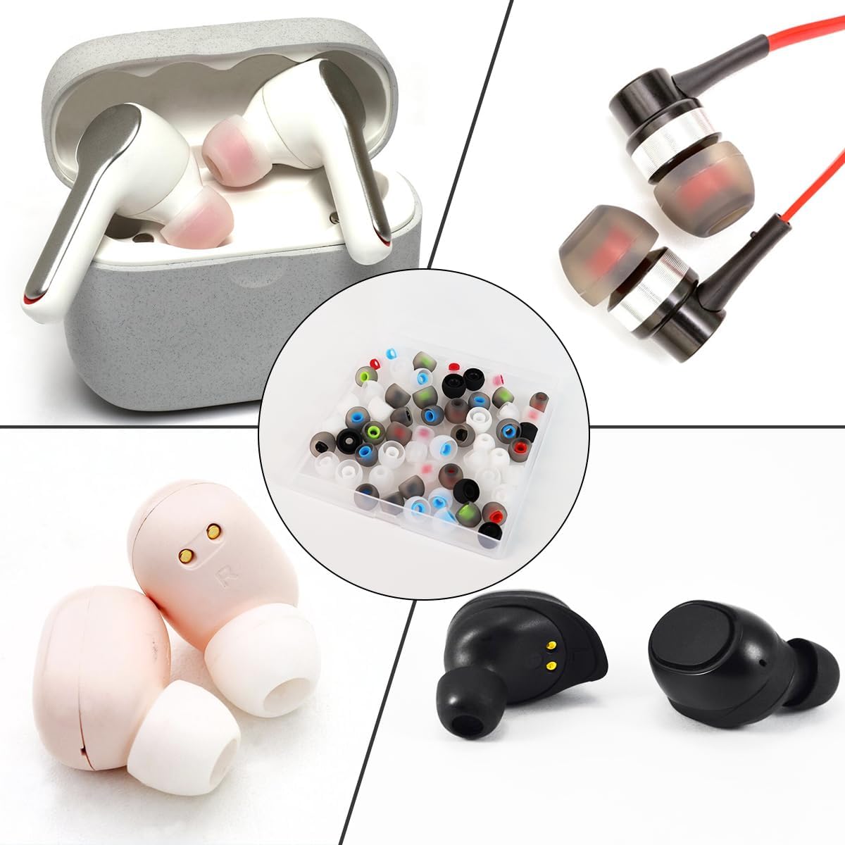 Quadafy 60PCS 3 Earbuds Replacement Tips Silicone, Ear Bud Replacement Pieces Silicone, Soft Silicone Replacement
