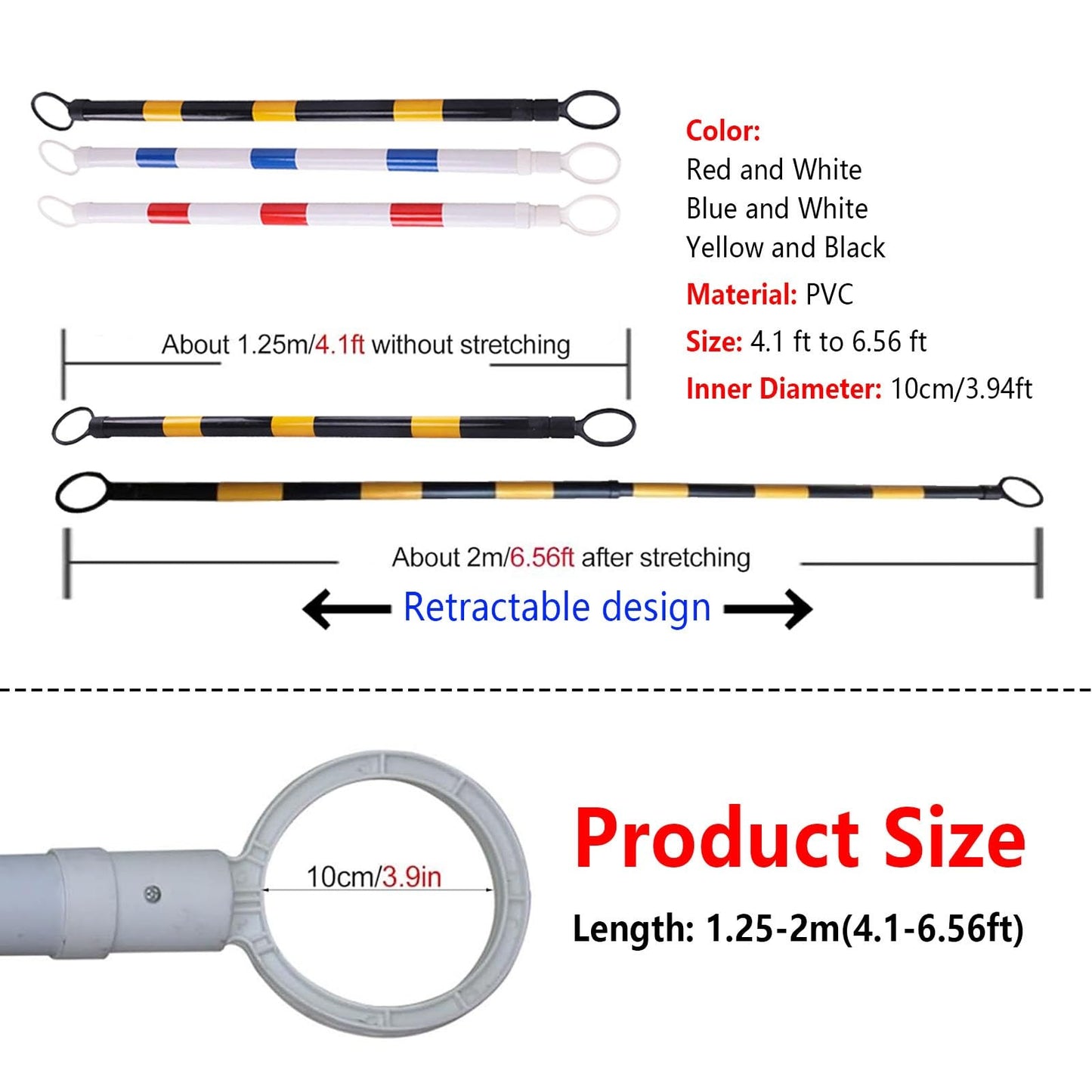 1 Pack Retractable Cone Bar 4 FT to 6.9 FT, Expandable Portable Safety Barrier for Road Work, Construction, Temporary Traffic Control, Durable Barricade Tape