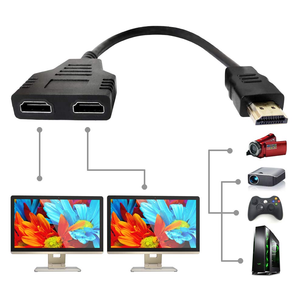 Marmoin 1 2 1 2 1080P HDMI Cable Splitter in Out HDMI Adapter Cable HDMI Male to Dual Female to Way, Support Two The