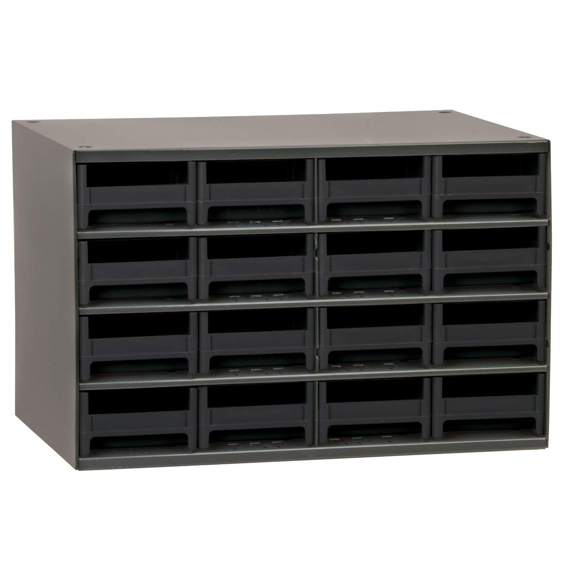 Akro-Mils Steel Garage Storage Cabinet, Small Parts Organizer Metal Cabinet for Hardware, Nails, Screws, Bolts, Nuts, and More, 17" W x 11" D x 11" H, 16-Drawer, Gray Cabinet/Black Drawers (19416)