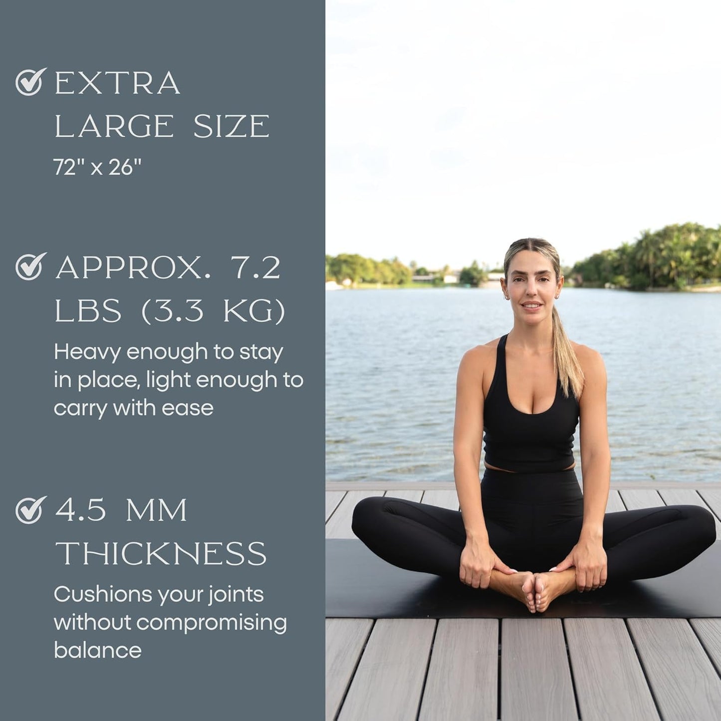 FFLLOOWW Premium Non Slip PU Yoga Mat 72.8” x 26.8” 4.5mm – Eco Friendly Natural Rubber Exercise Mat for Hot Yoga, Pilates & Home Workout with Carry Strap