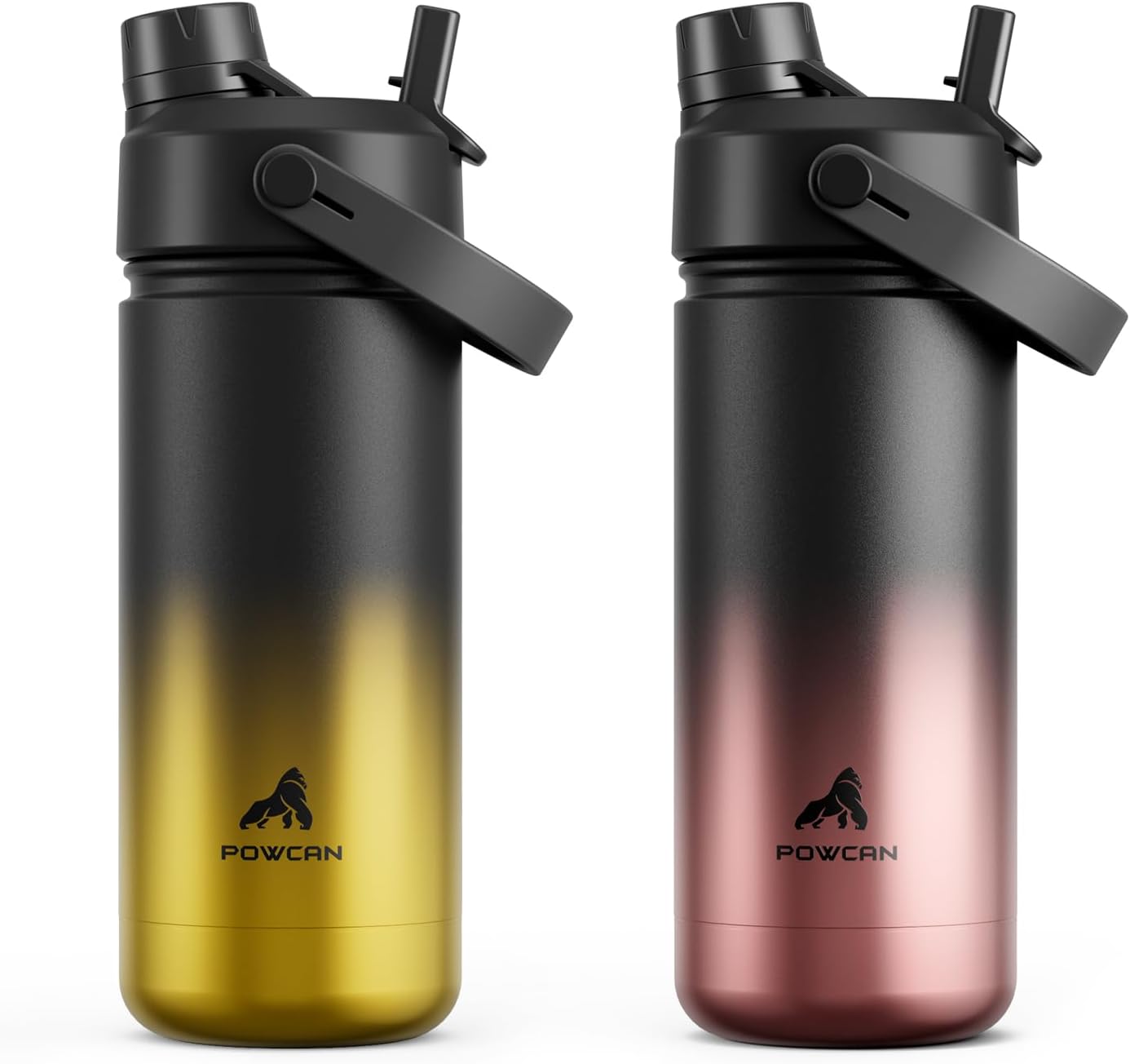 POWCAN 18 oz Kids Insulated Water Bottles - Leakproof 2-in-1 Straw Lid | BPA-Free Stainless Steel, Keeps Drinks Cold for 24 Hours