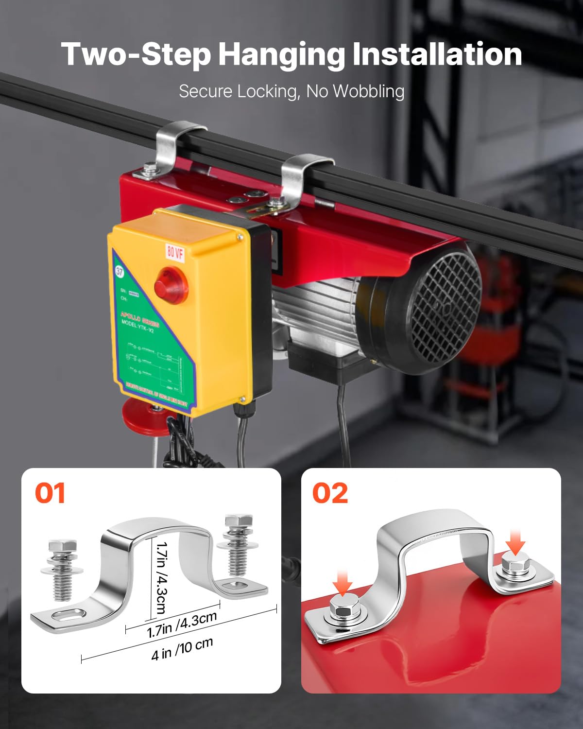 VEVOR Electric Hoist, 1760 lbs 120V Electric Winch with 328 ft Wireless Remote Control, 40 ft Single Cable Lifting Height, Single/Double Slings, Emergency Stop, Lift Hoist for Garage Warehouse Factory